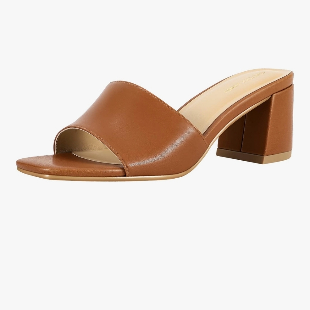 Brown Block Heel Slide Sandals 7.5